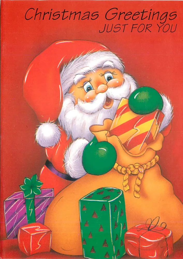 Santa Claus com presentes — carta de véspera de Natal — CC-0139 - Frente
