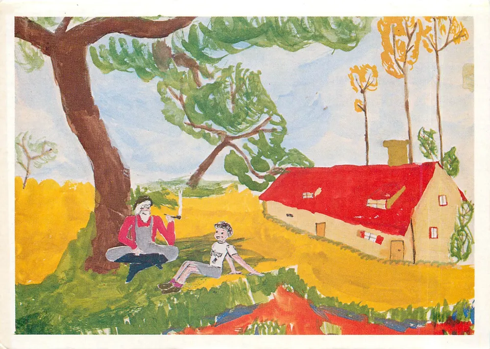 Großvater erzählt eine Geschichte — Zeichnung eines Kindes — Verlag: Bureau International Catholique de l'Enfance - Vorderseite