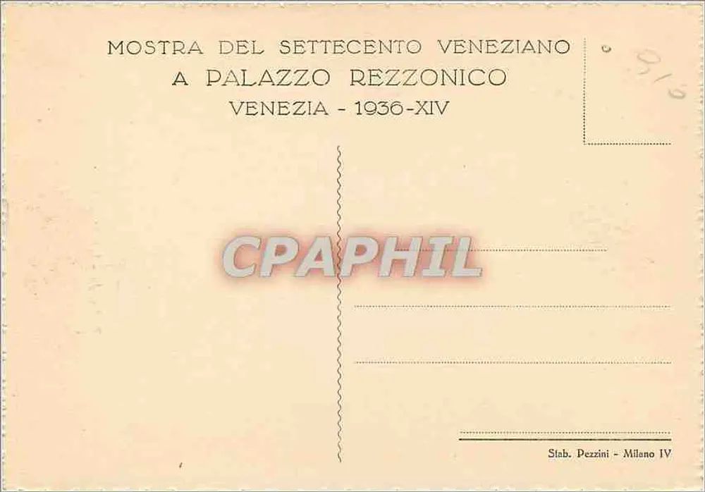 Venedig — Ausstellung des 18. Jahrhunderts im Palazzo Rezzonico — Verlag Fiorentini, Nr. XIV - Rückseite