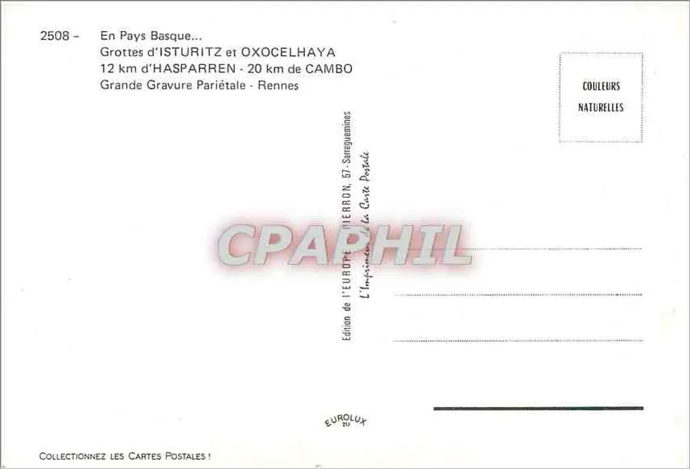 Grutas de Isturitz e Oxocelhaya — País Basco — Edição da Europa, Rennes - Verso