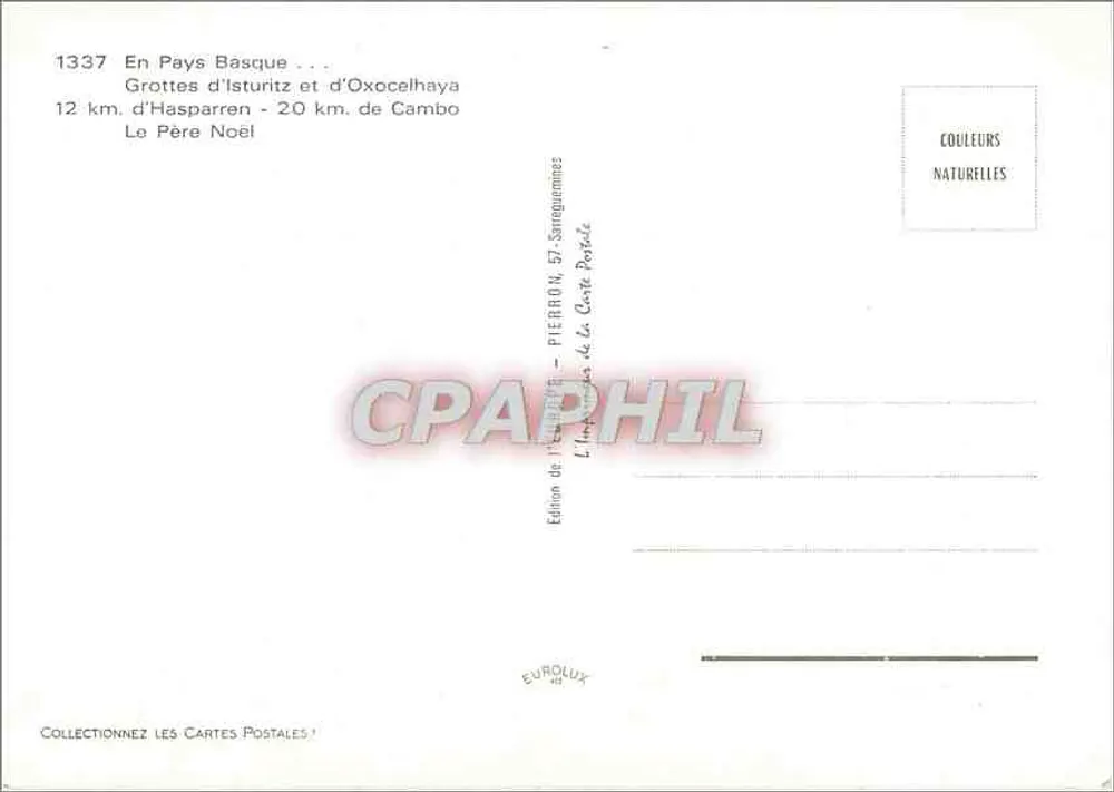 Grutas de Isturitz e Oxocelhaya — País Basco — Édition de l'Europ — n° 1337 - Verso