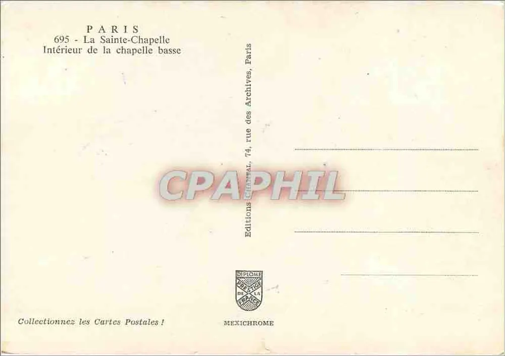 La Sainte-Chapelle — Intérieur de la chapelle basse — Éditions Diplôme - Verso