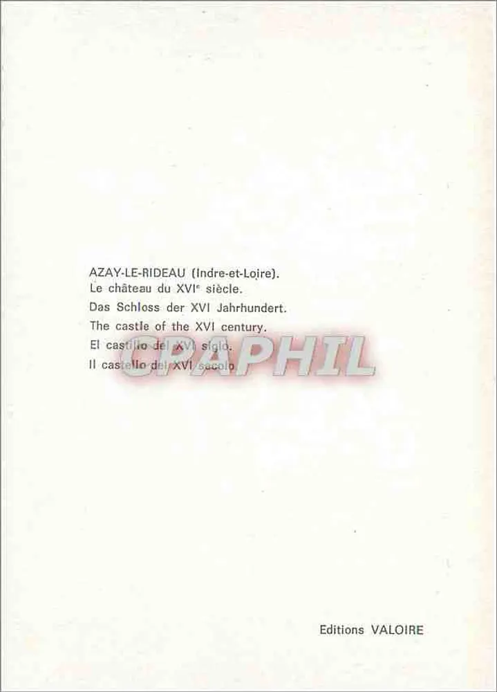 Azay-le-Rideau — château du XVIe siècle — Editions Valoire - Verso
