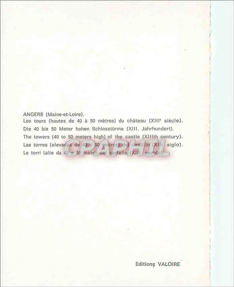 Angers — Castelo — Editions VALOIRE, n° 14 - Verso