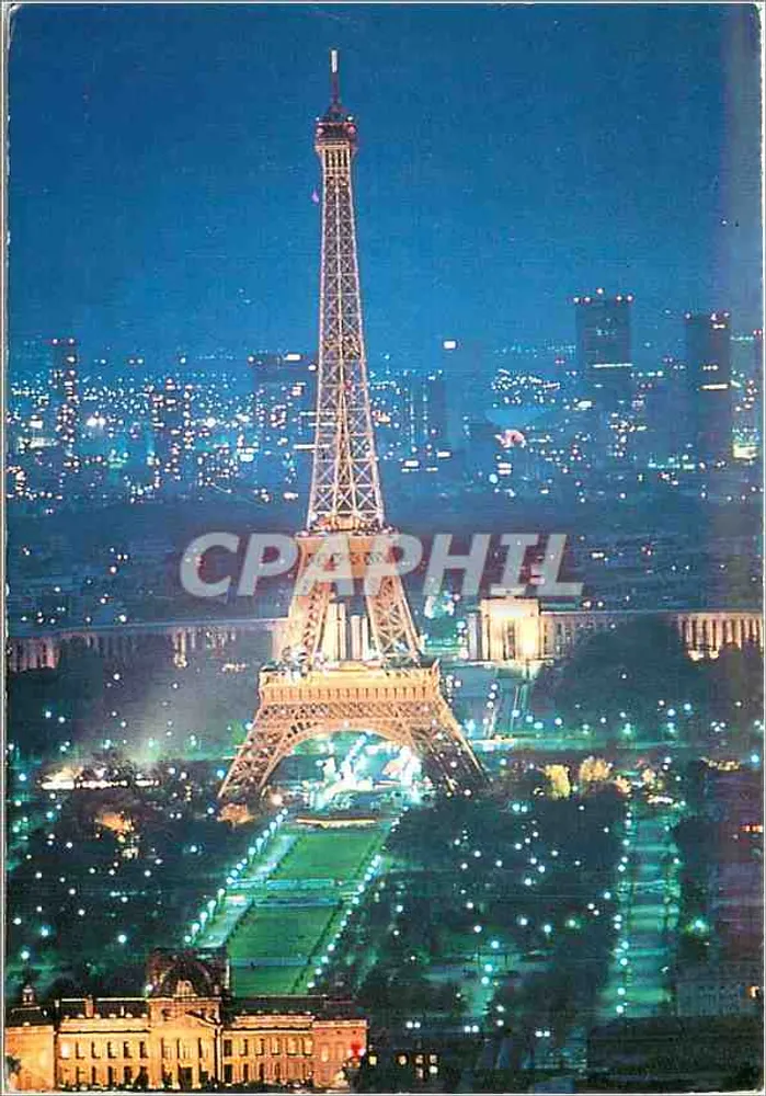 Paris, à noite — Torre Eiffel em primeiro plano, Escola Militar em primeiro plano, torres de La Défense em segundo plano — Abeille-Cartes, Paris - Frente