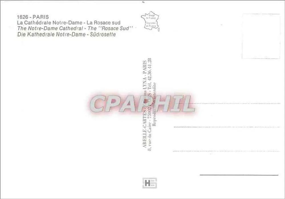 Nossa Senhora de Paris — fachada e roseira sul — editor ABEILLE-CARTES - Verso