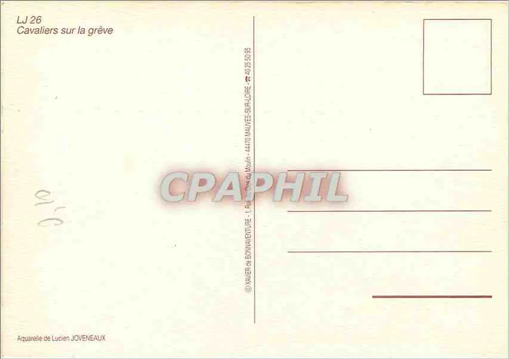 Kawalerowie na brzegu — Aquarel Luciena Joveneaux — n° LJ 26 - Rewers