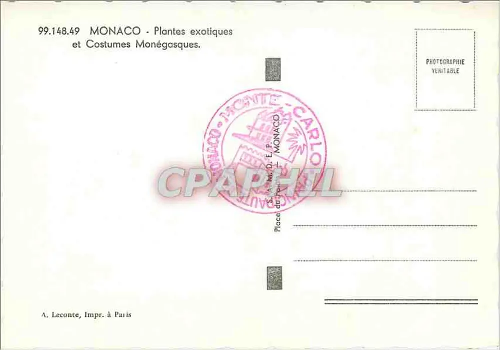 Kaktusgarten — Monaco — A. Leconte, Druck in Paris - Rückseite