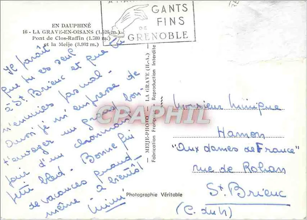 Brücke von Clos-Raffin und der Meije — La Grave-en-Oisans — Verlag: Meije-Photo - Rückseite