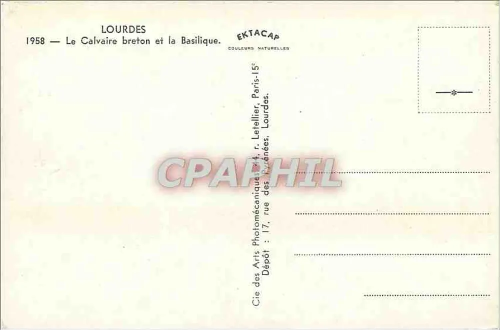 Lourdes — Le Calvaire breton et la Basilique — Éditeur Letellier, Paris - Verso