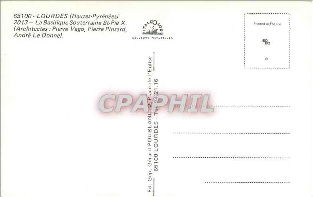 Lourdes — La Basilique Souterraine — Éd. Gep. Gérard Poulblanc - Verso
