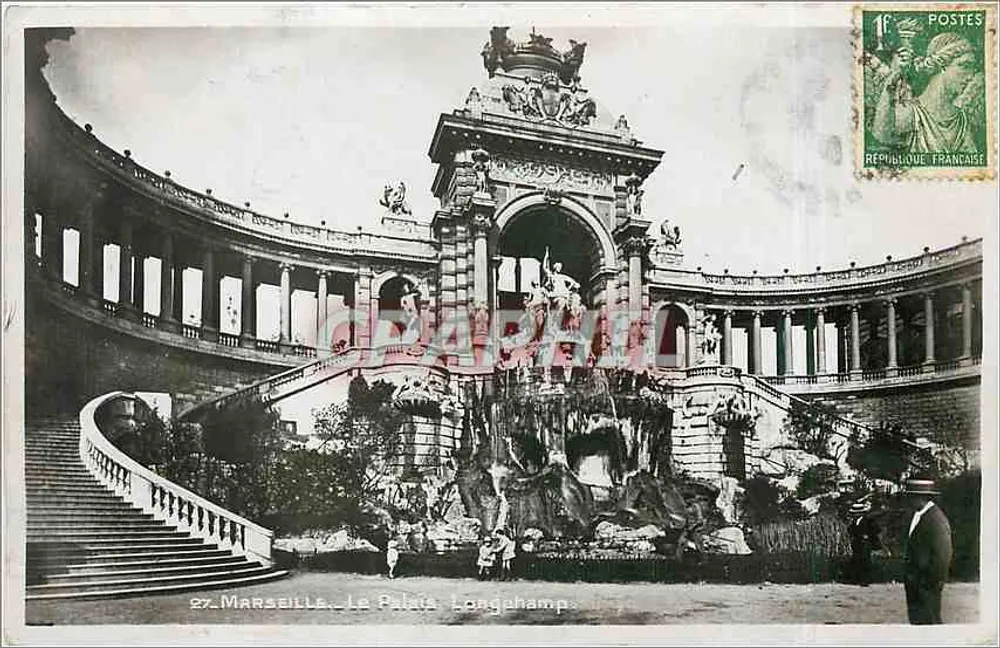 Marseille. Pałac Longchamp — widok zbudowana i fontanny — Wydawnictwo La Cigogne, nr 27 - Awers