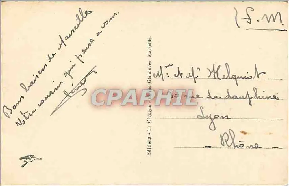 Marseille. Pałac Longchamp — widok zbudowana i fontanny — Wydawnictwo La Cigogne, nr 27 - Rewers