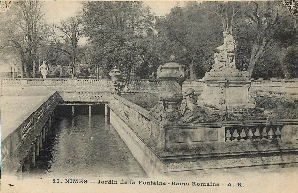 Nîmes — Fontänen-Garten — Römische Bäder — A. R. - Vorderseite