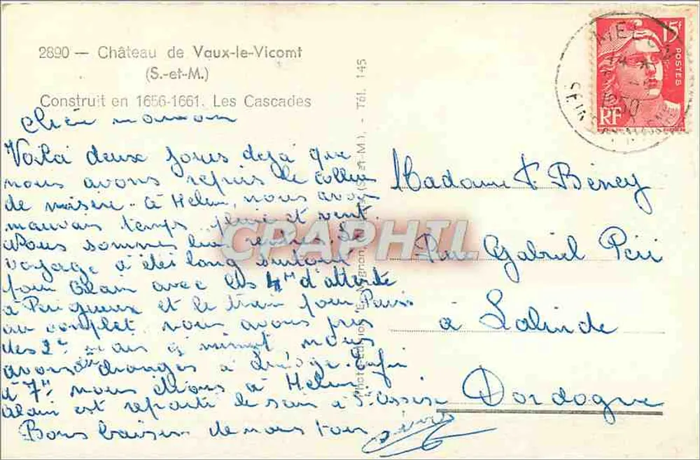 Castillo de Vaux-le-Vicomte — Las Cascadas — E. Frignon - Reverso