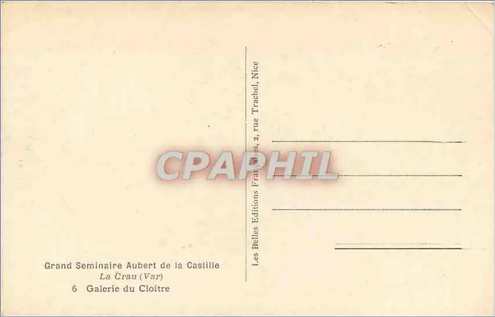 Großes Seminar Aubert de la Castille — Galerie des Cloître — Editions Belles Lettres, Nice - Rückseite