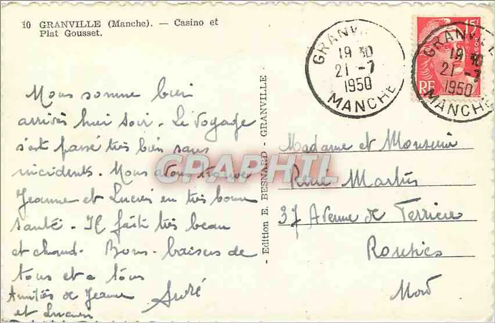 Granville (Manche) — Casino und Plat Gousset — Edition E. Besnald - Rückseite