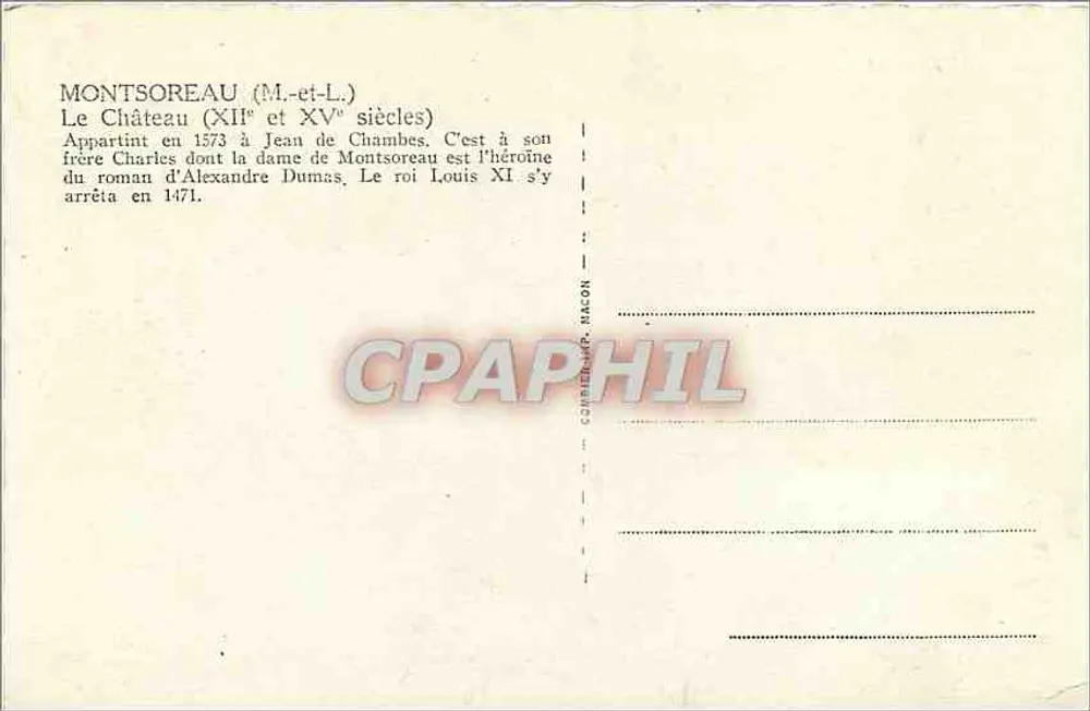 Castelo de Montsoreau — Séculos XII e XV — editor C. HACON - Verso