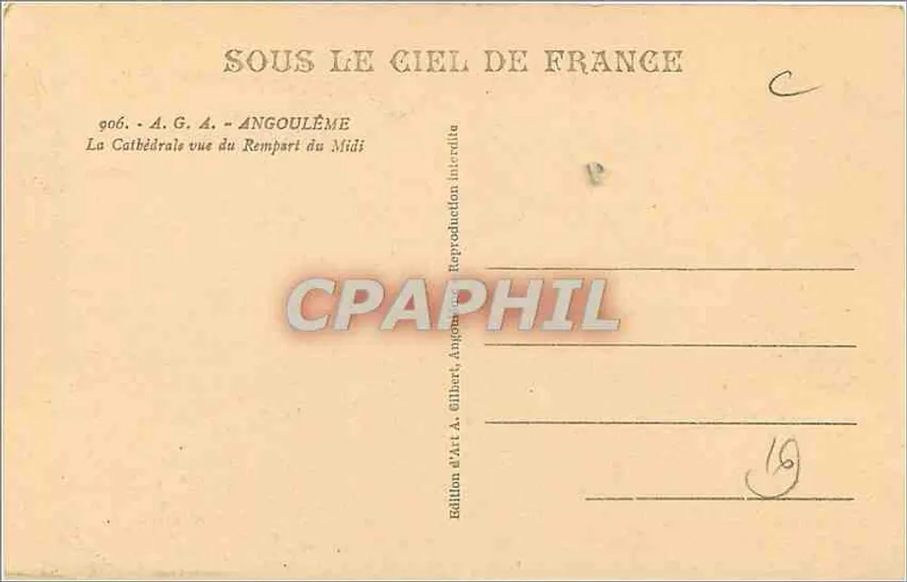Angoulême — Blick auf die Kathedrale vom Südrampart — Édition d'Art A. Gilbert, Angoulême - Rückseite