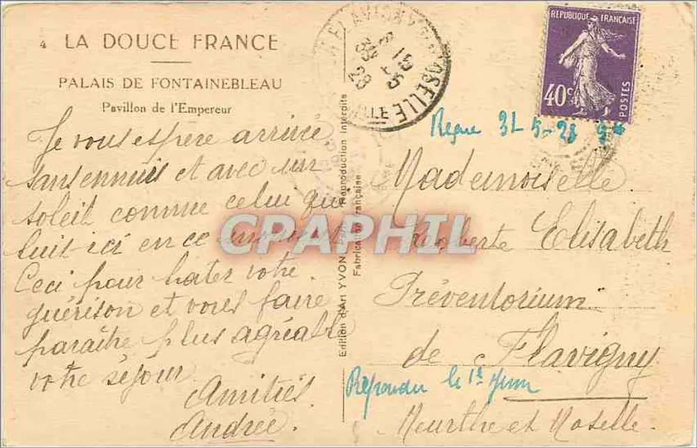 Palais de Fontainebleau — Pavillon de l'Empereur — Édition Mari Yvon - Verso