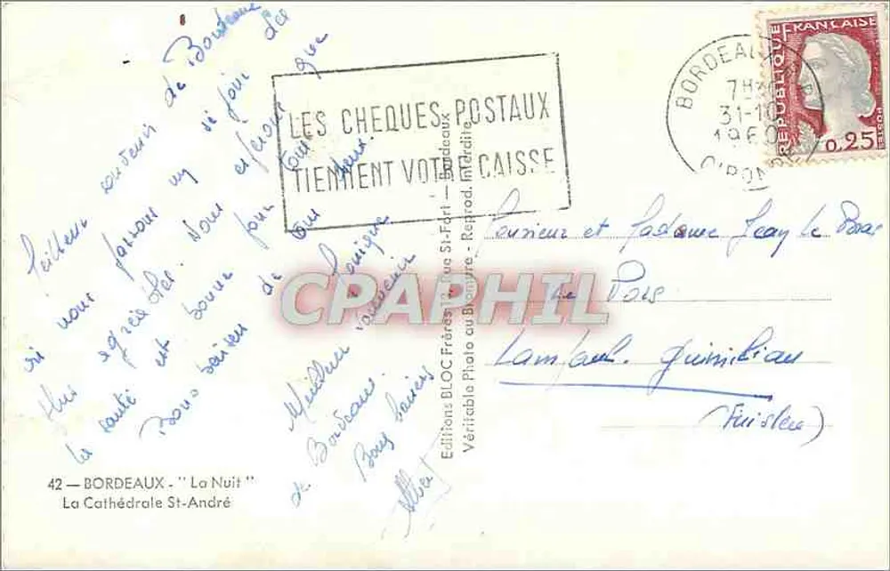 Bordeaux — A Catedral de São André — noite — Edições BLOC Frères - Verso