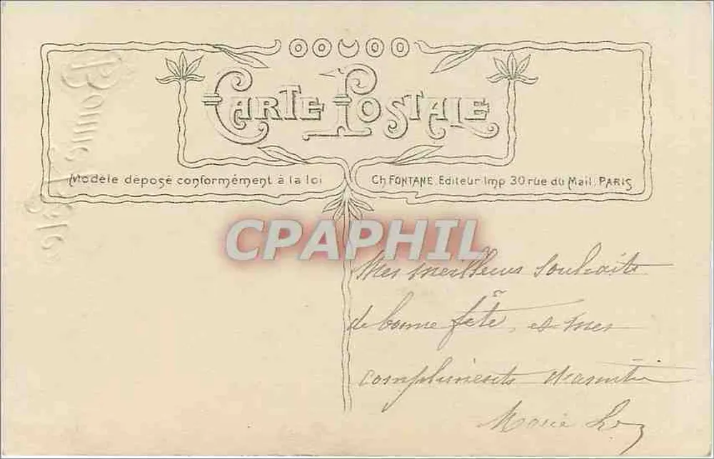 Buquê de orquídeas — Carta postal de boas-vindas — Ch. Fontaine, Paris - Verso