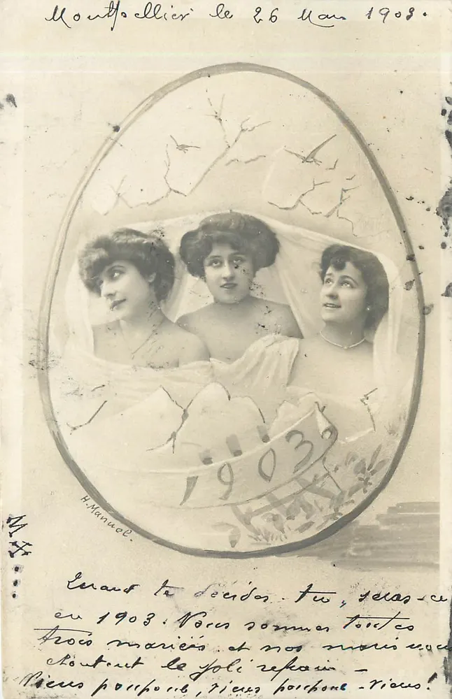 Trois jeunes femmes — photographie d'anniversaire — H. Manuel, Montpellier - Awers