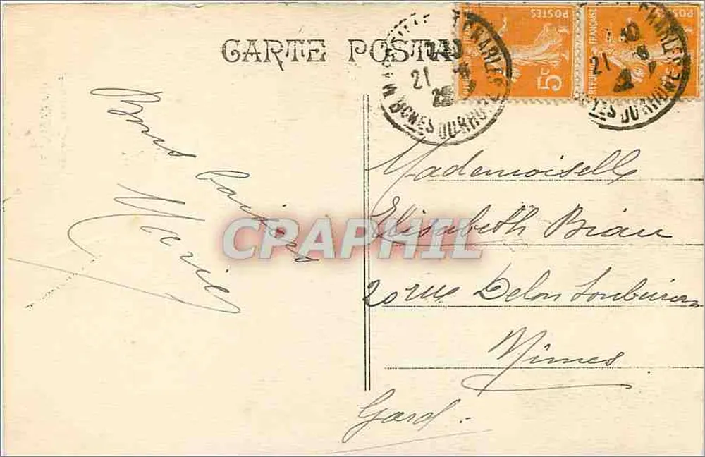 Marseille, Fontaine Cantine — vista da praça com trêm — editor não identificado - Verso