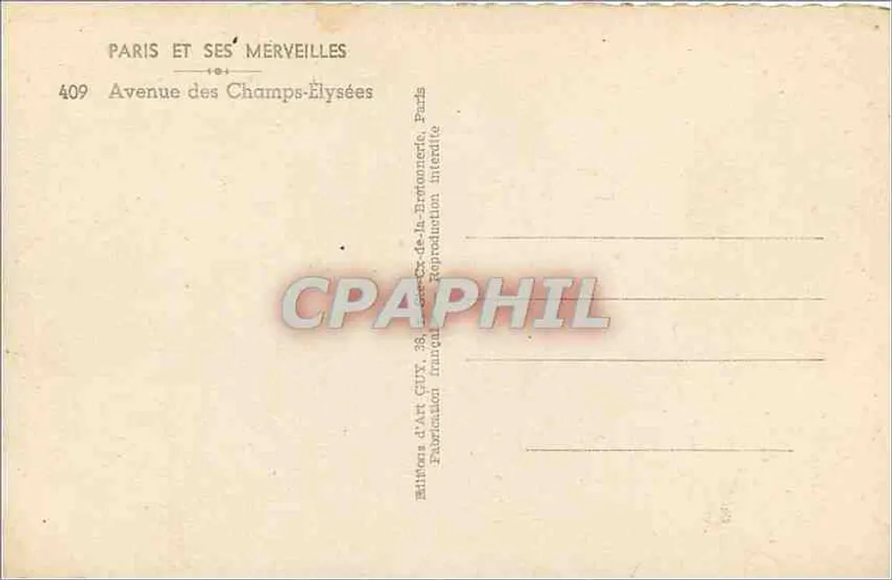 Avenue des Champs-Élysées — Parijs — Uitgever Guy, nummer 409 - Achterkant