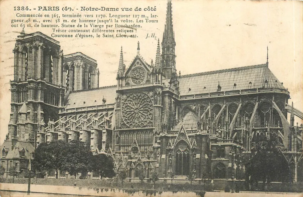Paris (4e) - Catedral de Notre-Dame vista de lado — J.H. editor - Frente