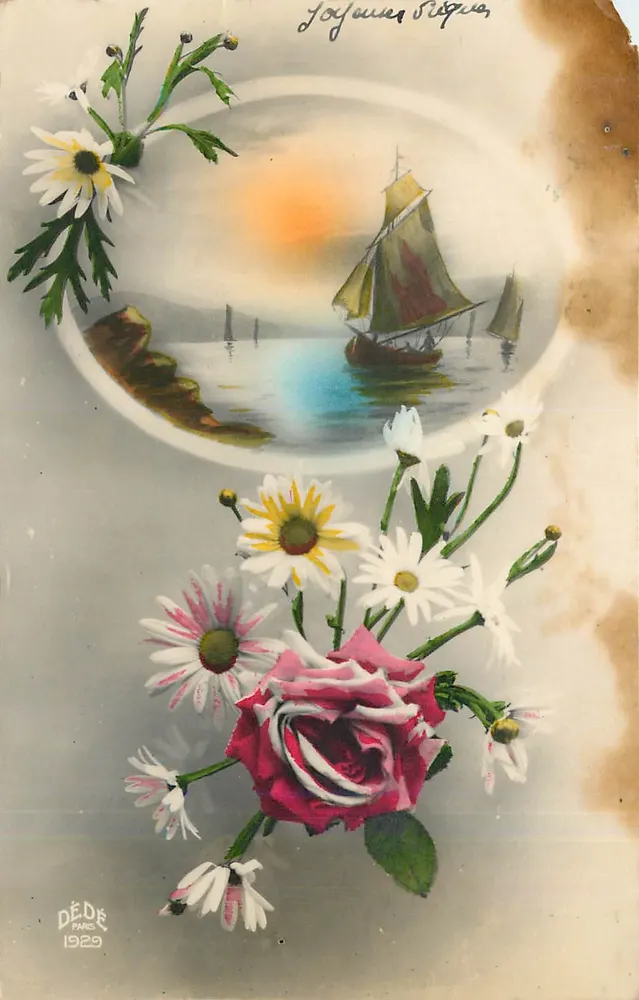 Barco a vela ao pôr do sol — DÉDÉ PARIS 1929 - Frente