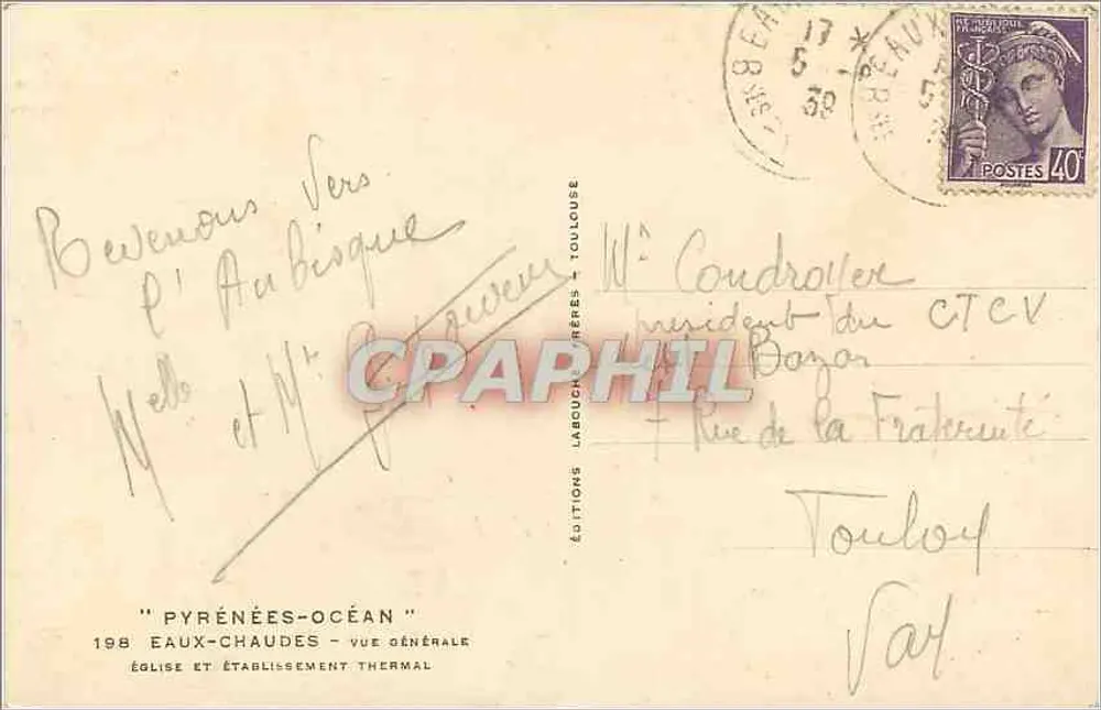 Église et établissement thermal — Pyrénées-Océan — Éditions Labouchère, Toulouse - Verso