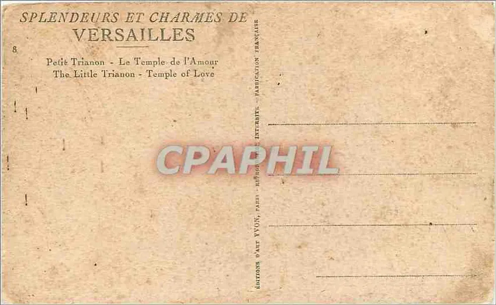Petit Trianon - Der Tempel der Liebe — Splendeurs und Charmes von Versailles, Kunstausgaben Yvonn, Paris - Rückseite
