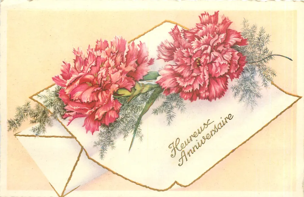 Flores de carnation — Feliz Aniversário — R. Hamel Paris - Frente