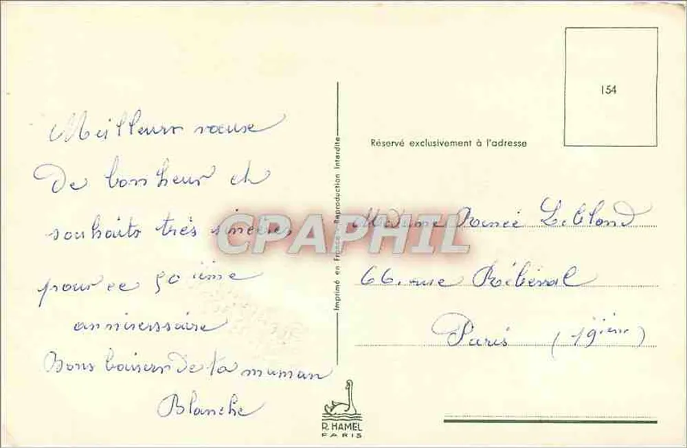 Flores de carnation — Feliz Aniversário — R. Hamel Paris - Verso