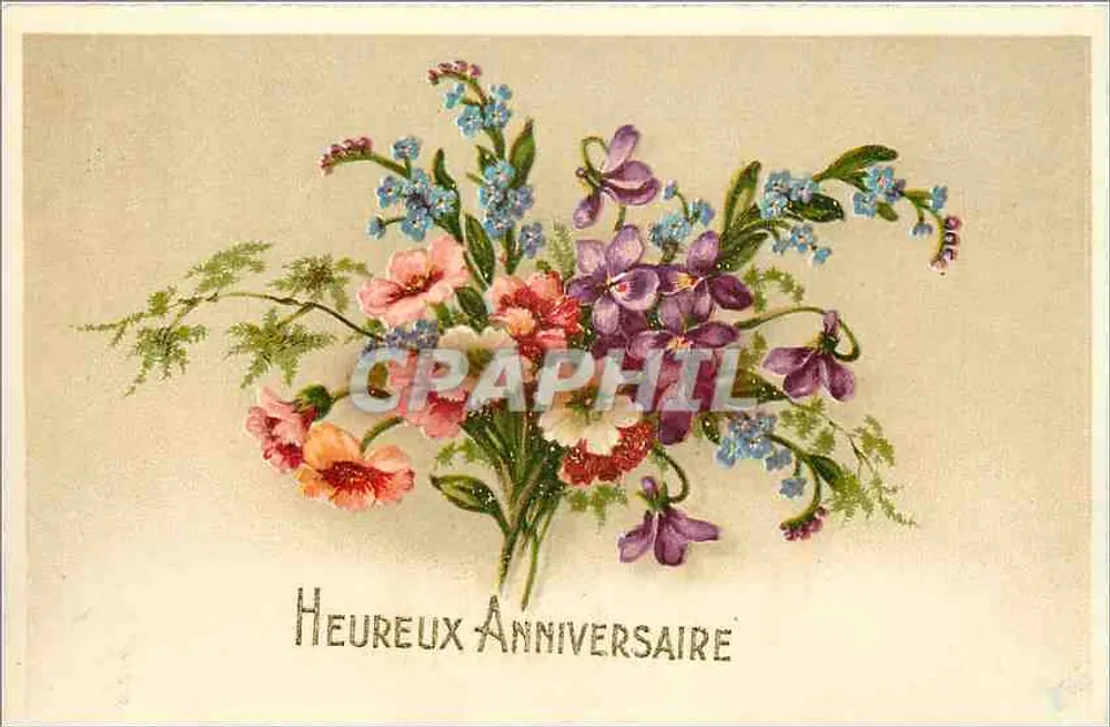 Arranjo de flores — Feliz Aniversário — sem editor ou número visível - Frente
