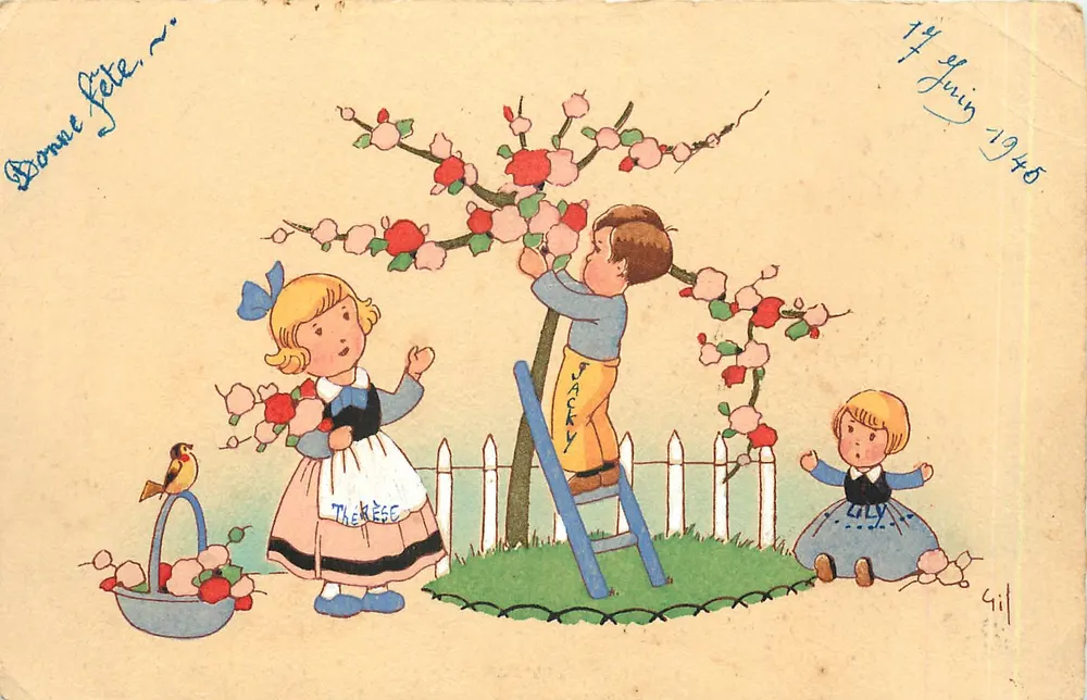 Enfants jouant sous un cerisier — Éditions Artistiques Paris — n° non visible - Recto