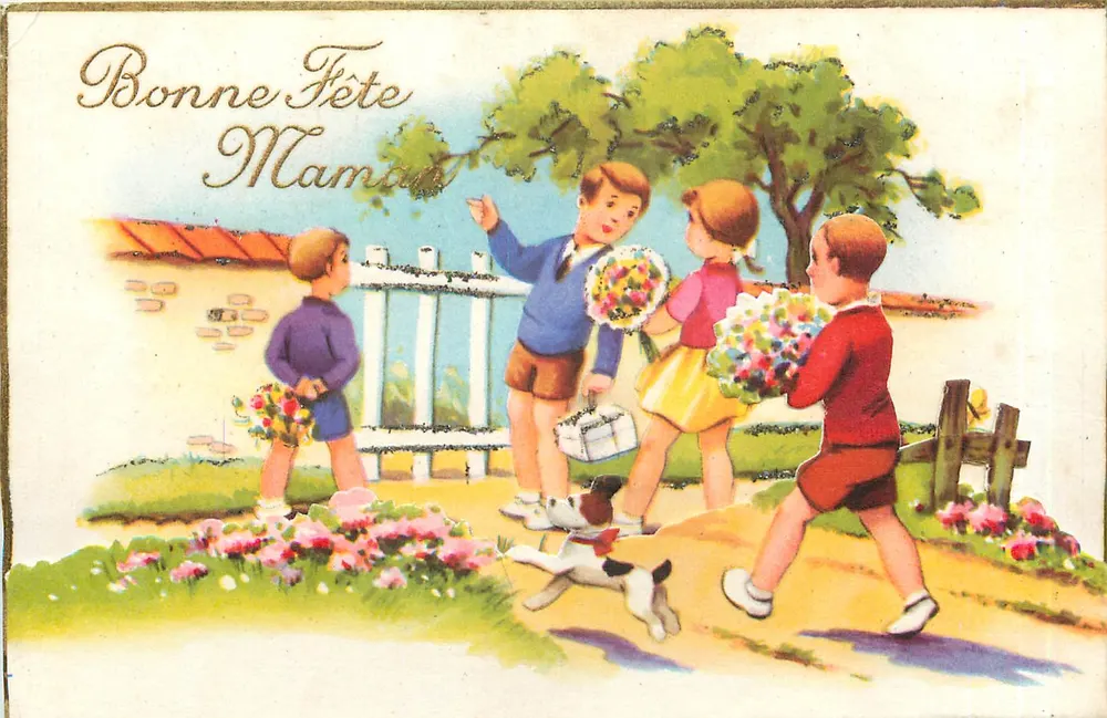 Kinder, die Blumen schenken — Frohe Muttertag — Verlag Paris 1937, Nr. 707 - Vorderseite