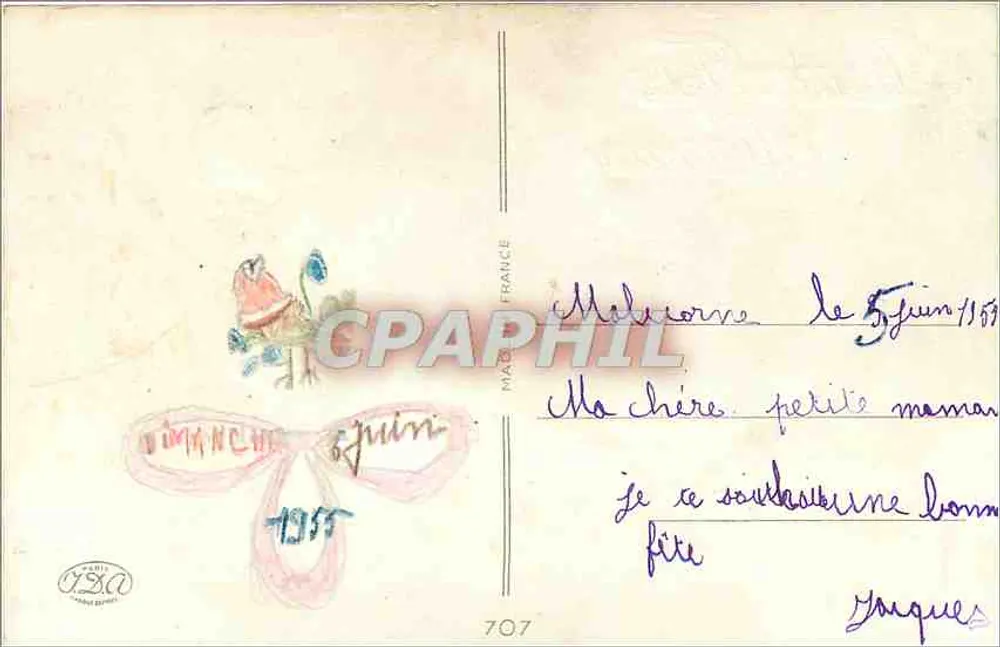 Kinder, die Blumen schenken — Frohe Muttertag — Verlag Paris 1937, Nr. 707 - Rückseite