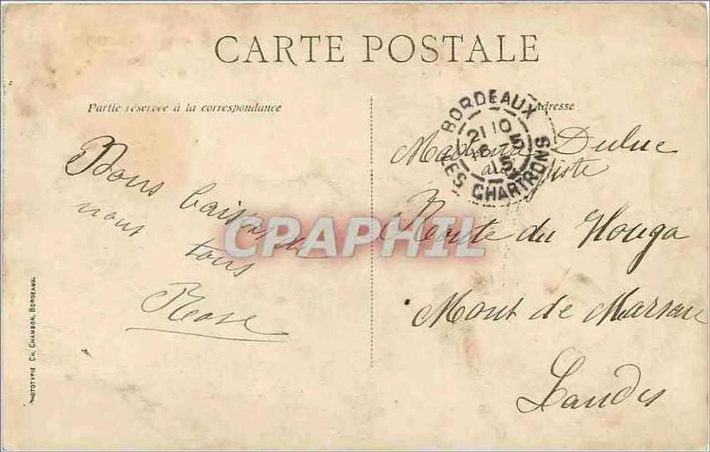 Bordeaux — Esplanada dos Quinconces — C.B. - Verso