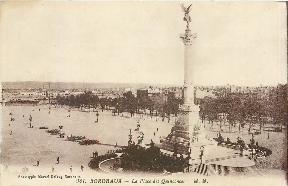 Bordeaux — A Praça dos Quinconces — Fototipia Marcel Delbey, Bordeaux, n° 341 - Frente