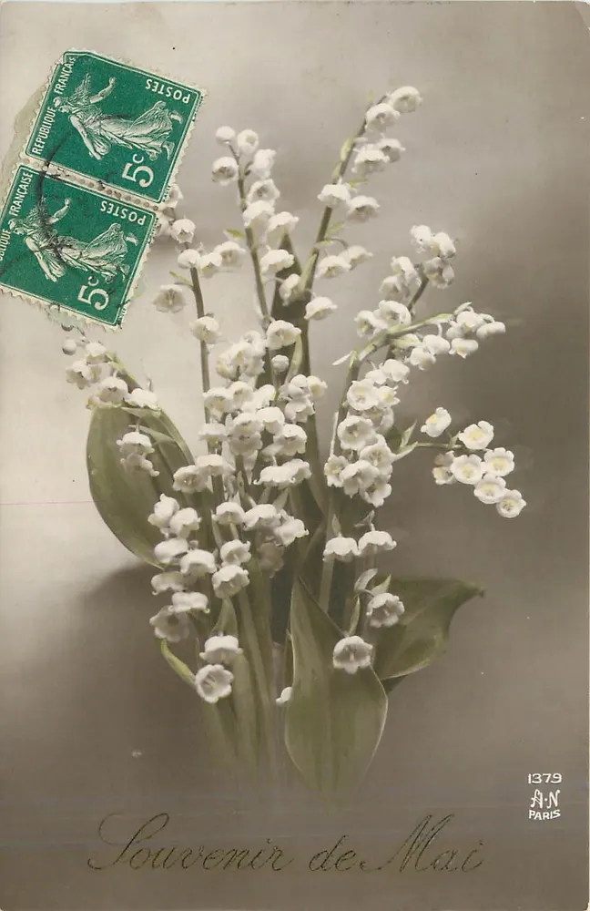 Arranjo de flores de muguet — Lembrança de Maio — A.N. Paris, n°1379 - Frente
