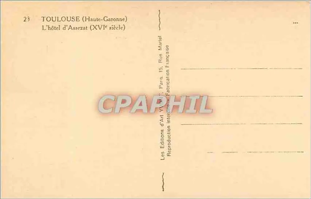 Toulouse (Haute-Garonne) — O hotel d'Assezat (século XVI) — Les Éditions d'Art VV, Paris - Verso
