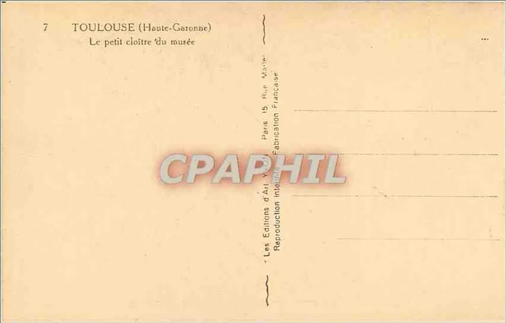 Toulouse (Haute-Garonne) — O pequeno claustro do museu — Les Éditions d'Art V. Rue 15, Paris - Verso