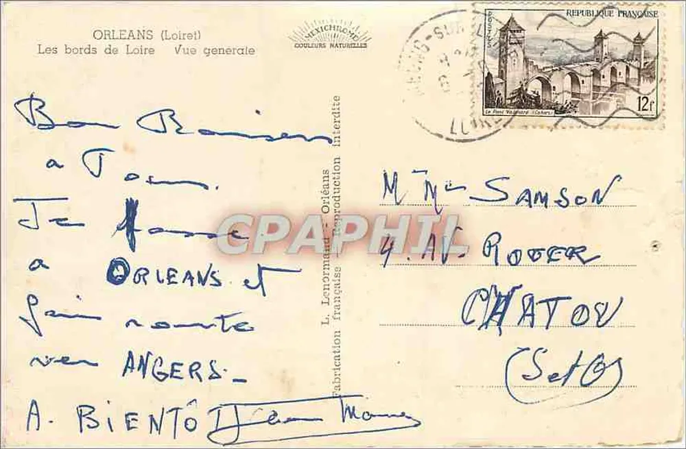 Orléans (Loiret) — Os margens do rio Loire, vista geral — L. Lenormand, fabricação francesa - Verso