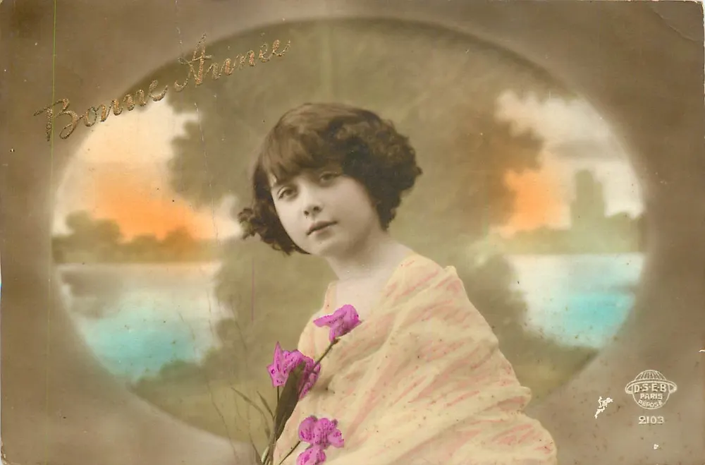Menina com flores — Boa Ano — D.S.E.B. Paris, n°2103 - Frente