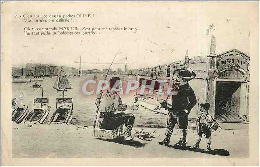 Pescadores e crianças no porto — Castelo d'If — Edições G. Gaudin - Frente