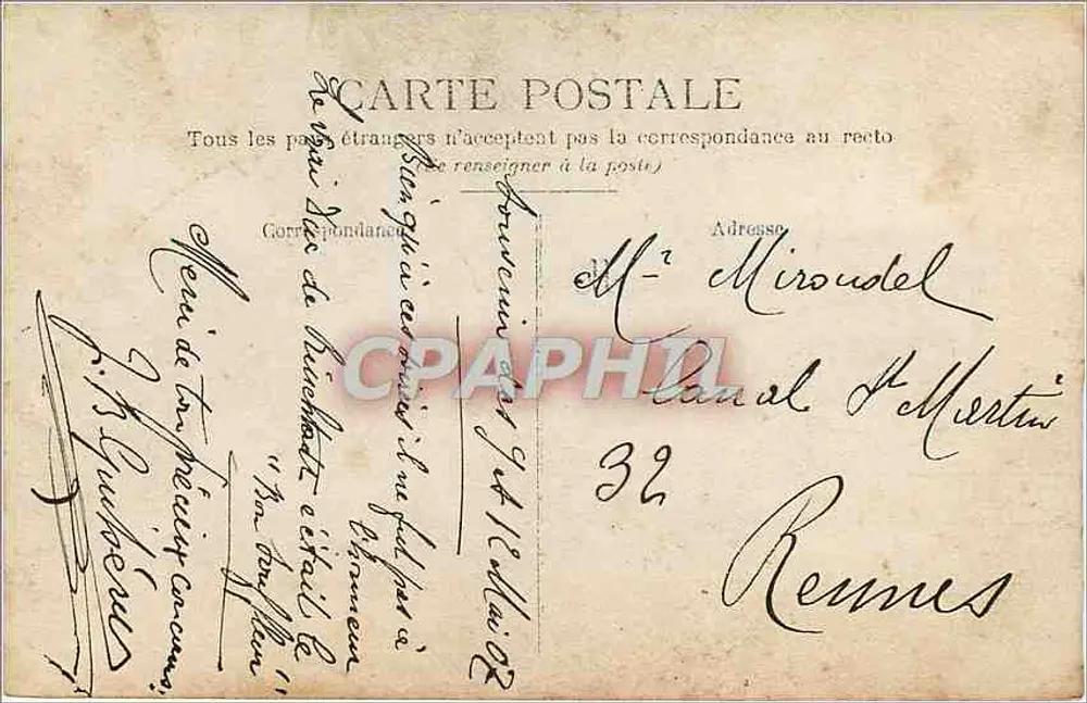 Jeune homme en costume militaire — pose sur rocher — éditeur J.B. Guidibert - Verso