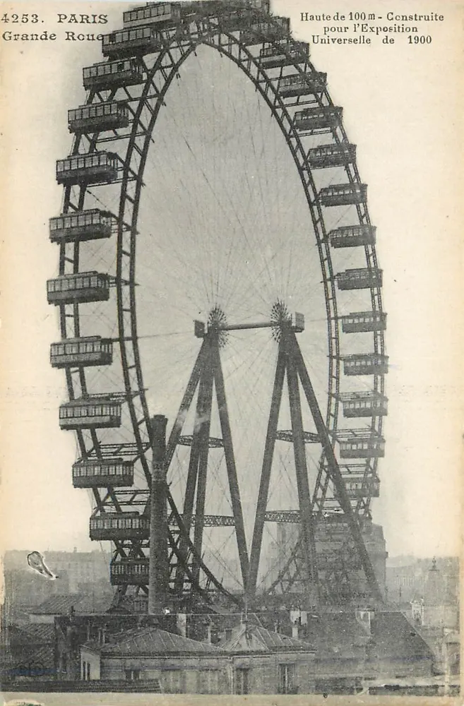 बड़ा चक्र - 100 मीटर की ऊंचाई वाला, 1900 के विश्व व्यापार मेला के लिए बनाया गया - पेरिस, संख्या 4253 - आगे
