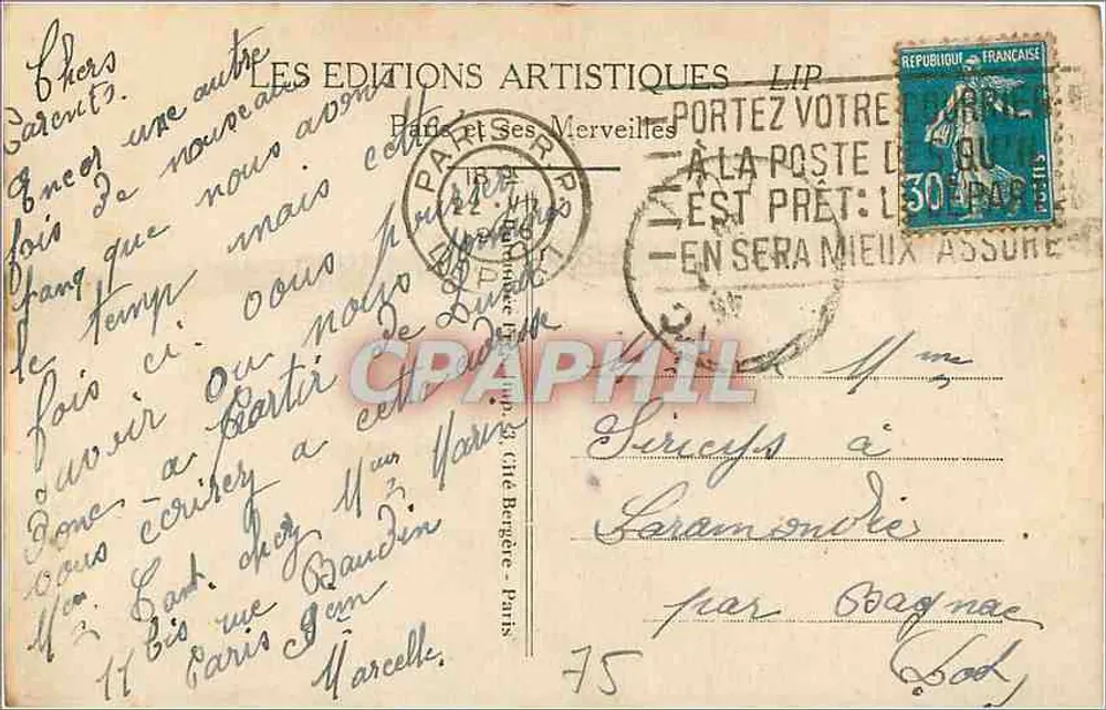 Paris - O Trocadéro — editor LIP, n° 65 - Verso